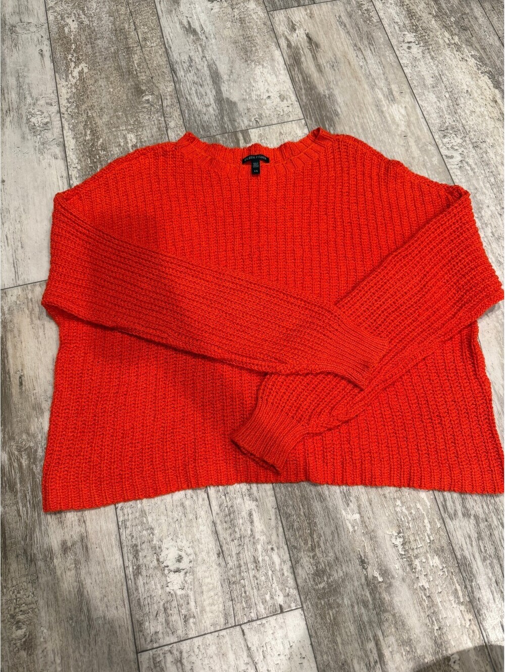 Eileen Fisher Womens L Orange Chunky Knit Sweater Ribbed Pullover